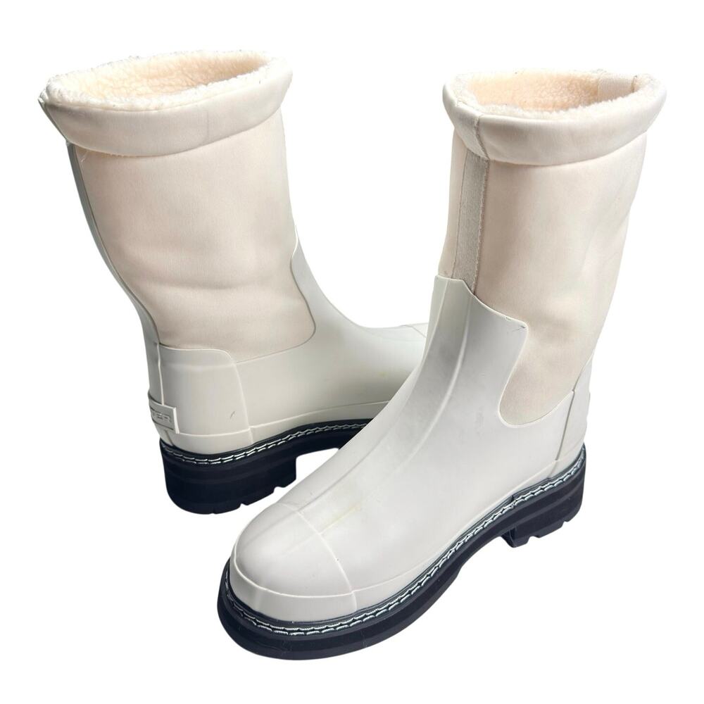 Hunter | Women | White Refined Stitch Sherpa Insulated Wellington Boots | US 5